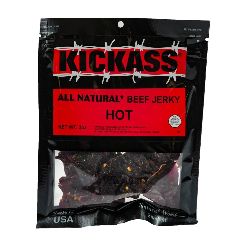 Kickass All Natural Hot Beef Jerky 3Oz (4 Bags)