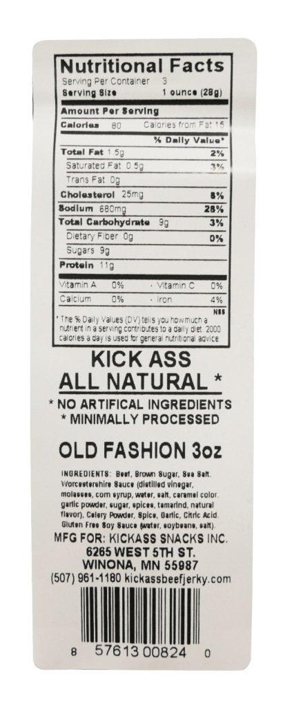 Kickass All Natural Old Fashioned Jerky 3Oz (4 Bags)